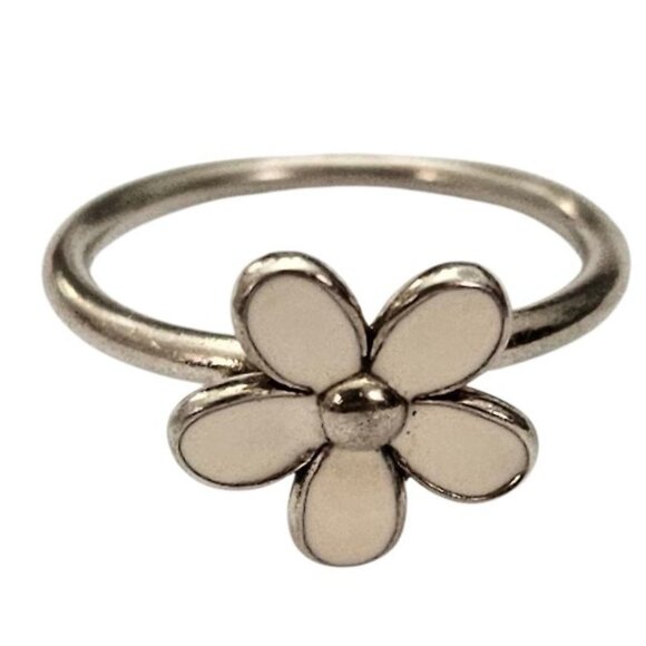 Pandora White Daisy Ring Enamel Sterling Ale - Picture 7 of 7